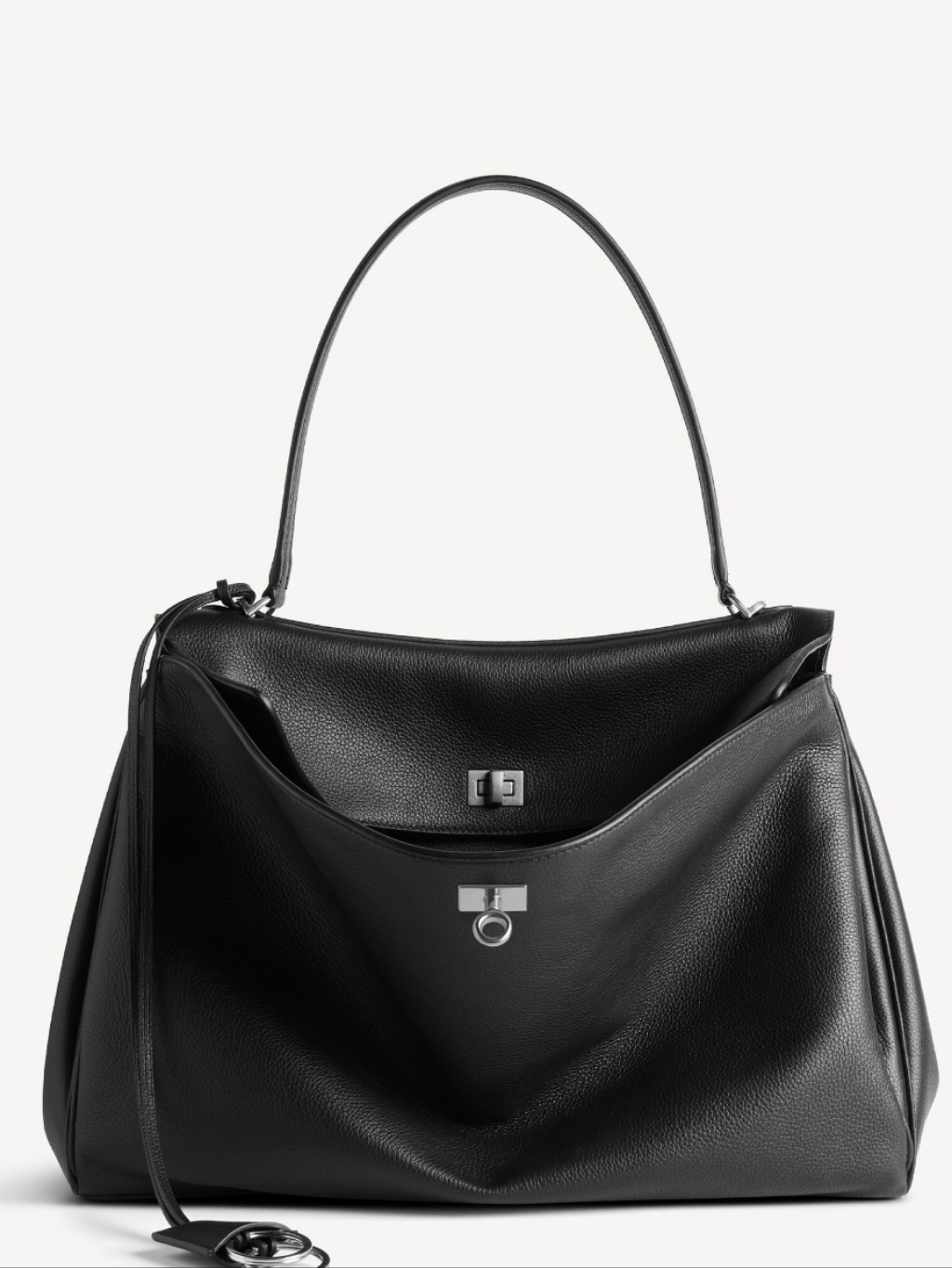 Balenciaga Black Leather Top-Handle Shoulder Bag With Silver Hardware